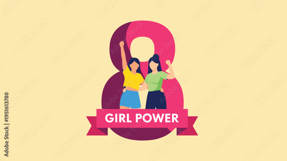 Obraz premium Powerful illustration of women raising their fists, embodying 
