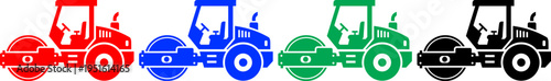 Set of colorful road roller icons in red blue green and black on transparent background illustration