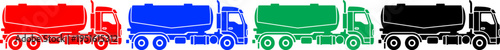 Tanker truck vehicle in red blue green and black set for transport and industry design