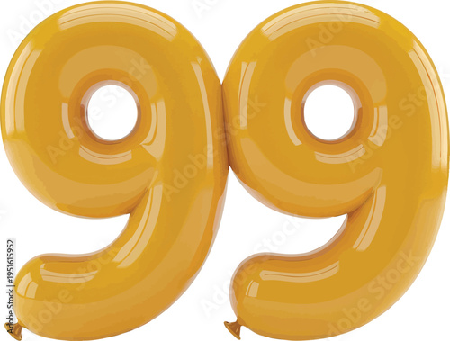 Yellow Number 99 Balloon Celebration Transparent Background