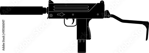 Detailed silhouette of a silenced Uzi
