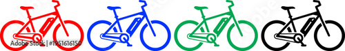 Electric bicycle red blue green black isolated on white background illustration