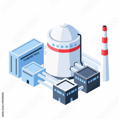Wallpaper Mural Isometric Industrial Power Plant Complex with Cooling Tower and Chimney. Torontodigital.ca