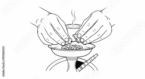 Hands preparing shisha tobacco in a bowl with steam rising