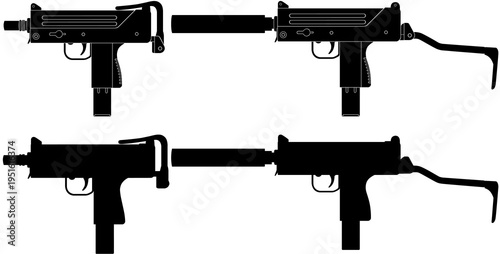 Uzi submachine gun silhouette collection vector set