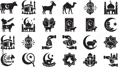 EID UL ADHA ISLAMIC RELIGIOUS SACRIFICE AND QURBANI ICON SET