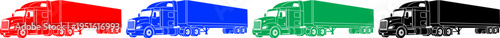 Four colorful truck outlines in red, blue, green, and black for transportation industry themes