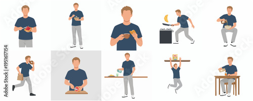 Flat Illustration Various Activities of a Young Adult Lifestyle Illustration Set