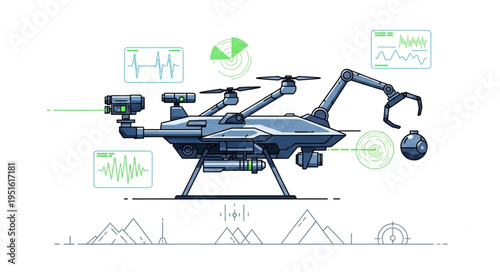 Advanced drone technology with robotic arm for various applications and data analysis.