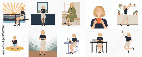Flat Style Diverse Woman Lifestyle Activity and Hobby Character Set