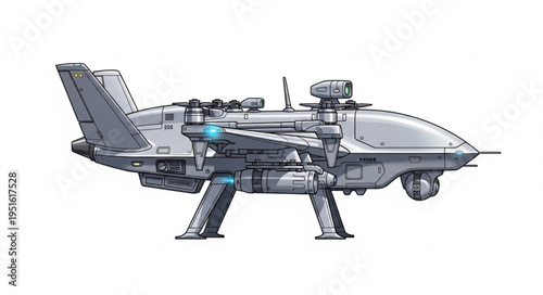 Detailed illustration of a futuristic unmanned aerial vehicle, showcasing advanced technology.