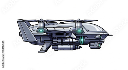 Futuristic aircraft design showcasing advanced technology and aerial capabilities in flight.