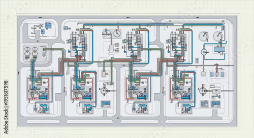 Detailed Schematic Diagram of an Industrial System Layout.
