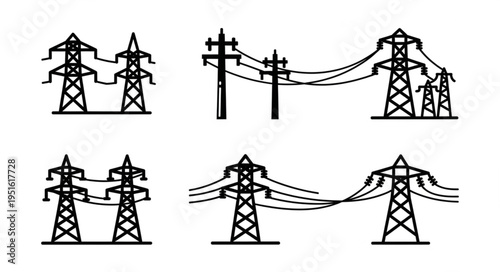 Silhouette of High-Voltage Power Lines and Transmission Towers.