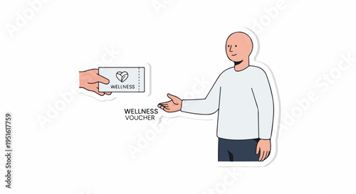 Hand giving a wellness voucher to a person, promoting health, self-care, and relaxation benefits