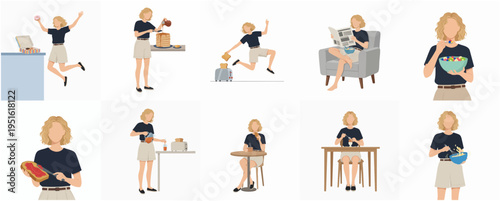 Flat Style Illustration of Daily Activity Woman Character Lifestyle Set