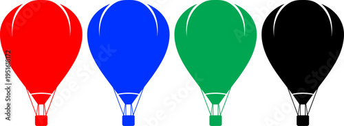 Hot air balloon set red blue green and black vector illustration isolated on white background