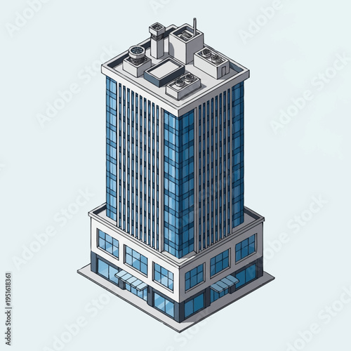 Modern Isometric Office Building Illustration.