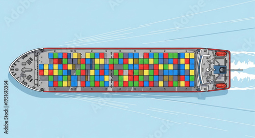 Aerial View of a Cargo Ship Carrying Colorful Containers.