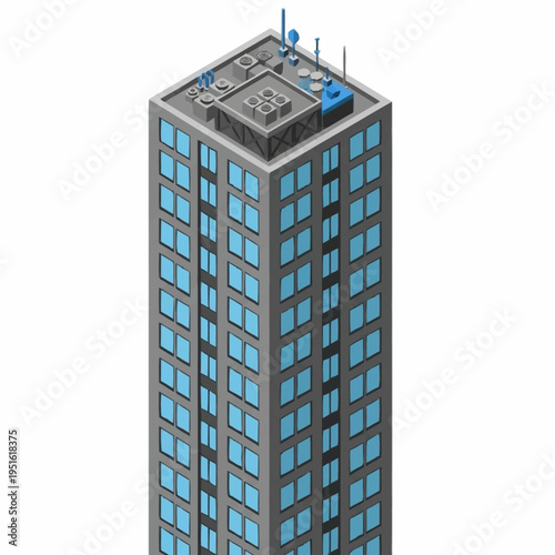 Modern High-Rise Office Building with Blue Windows.