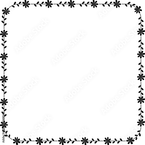Decorative spring and Easter floral frame vector with charming small flower motifs.
Cute square floral silhouette border illustration decorated with spring flowers.
Transparent background. SVG.