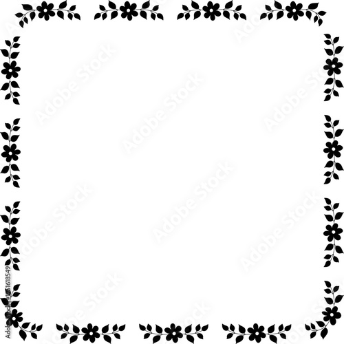 Decorative spring and Easter floral frame vector with charming small flower motifs.
Cute square floral silhouette border illustration decorated with spring flowers.
Transparent background. SVG.