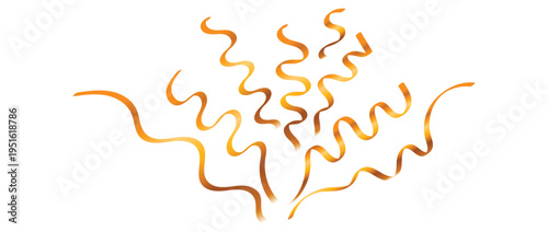 Golden Streamers and Ribbons Set Festive Party Confetti Isolated on White