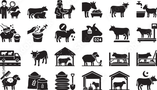 Livestock Farming And Veterinary Care Icons For Eid Ul Adha