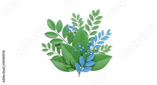 A vibrant bouquet of fresh green foliage adorned with delicate blue flowers.