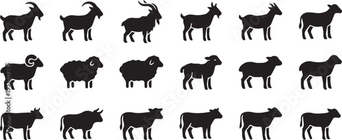 Eid Ul Adha Sacrifice Livestock Silhouettes Set With Qurbani Animals