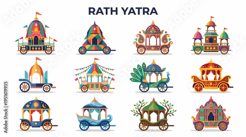 Colorful Rath Yatra Chariots Collection - Indian Festival