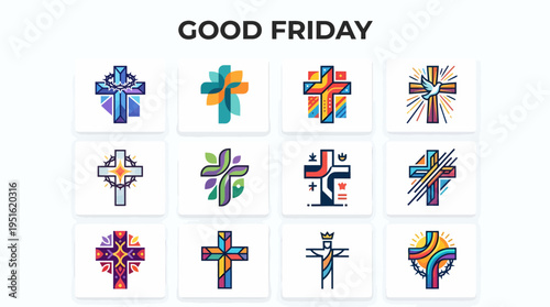 Good Friday Christian Cross Icons Set