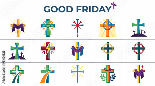 Good Friday Cross Icons Set
