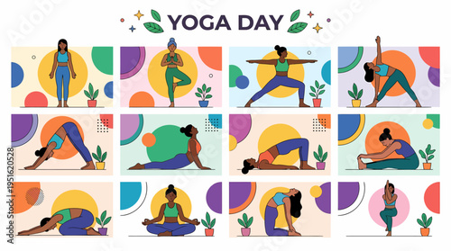 International Yoga Day Celebration with Diverse Poses Collage