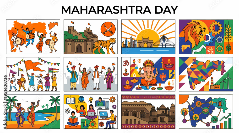 Fototapeta Maharashtra Day Celebration Collage - Culture and Unity