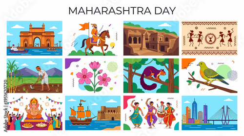Maharashtra Day Celebration Collage - Culture and Landmarks