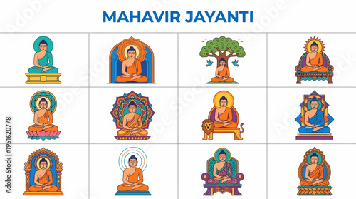Mahavir Jayanti Celebration Icons - Buddha and Lotus