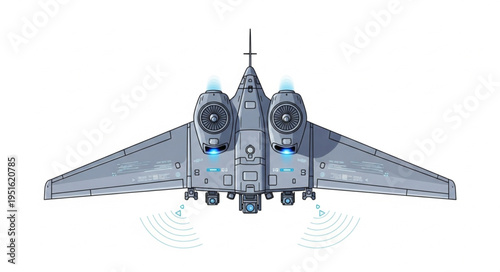 Detailed aerial view of a futuristic aircraft with advanced technology and design.