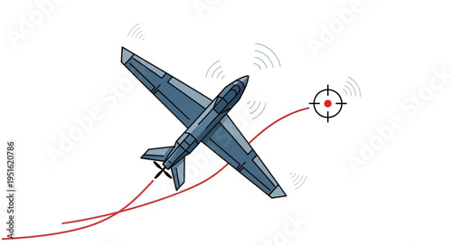 Aerial drone aircraft targeting a specific location with advanced technology.