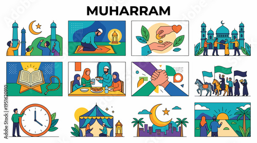 Muharram Islamic Holiday Illustrations Set