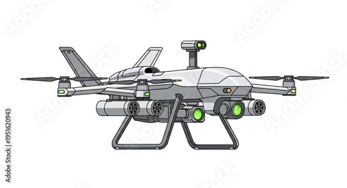 Detailed illustration of a futuristic drone with advanced technology and design.