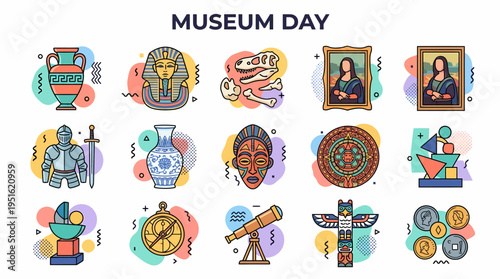 Museum Day Icons: History, Art, Culture, and Science Collection