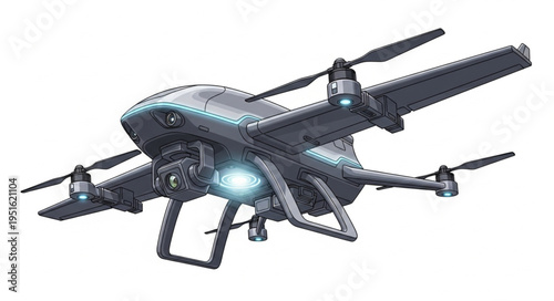 Advanced drone technology showcasing aerial surveillance and photography capabilities in flight.