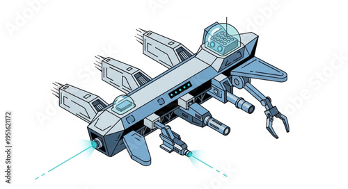 Futuristic spacecraft design with advanced technology and weaponry, ready for space exploration.