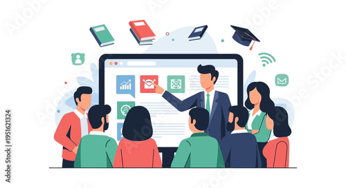 Digital Education and Business Training Workshop. Instructor Teaching Online Skills and Data Analytics to Students or Team Members via E-Learning Platform.