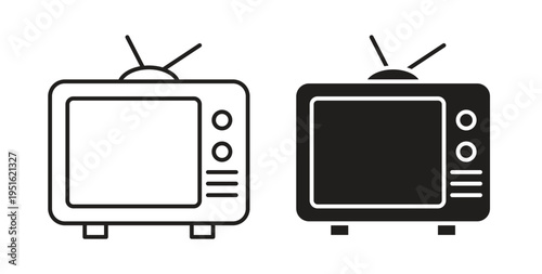 Television icon, Outline Symbol Illustration, Editable Stroke perfect for logos and more