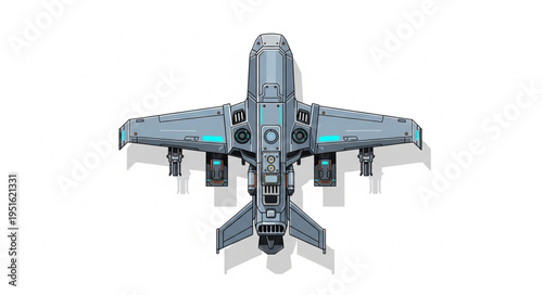 Detailed aerial view of a futuristic aircraft with advanced design and technology.