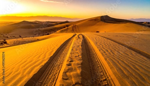 Wallpaper Mural Desert Sand Dunes with Tire Tracks at Sunset. Torontodigital.ca