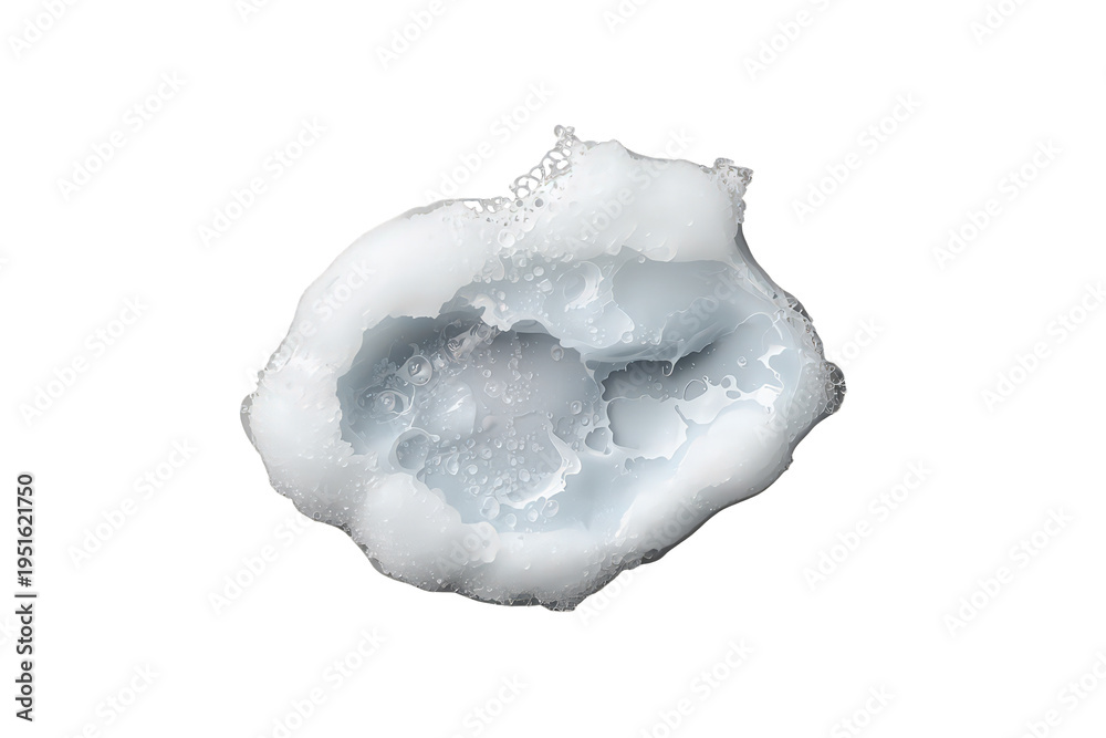 Fototapeta premium Shaving foam or facial cleanser product blob with white suds and blue gel, transparent background concept