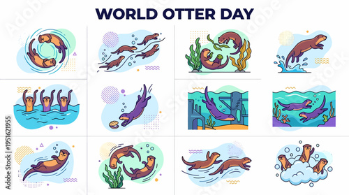 World Otter Day Celebration: Cute Otters Playing and Swimming